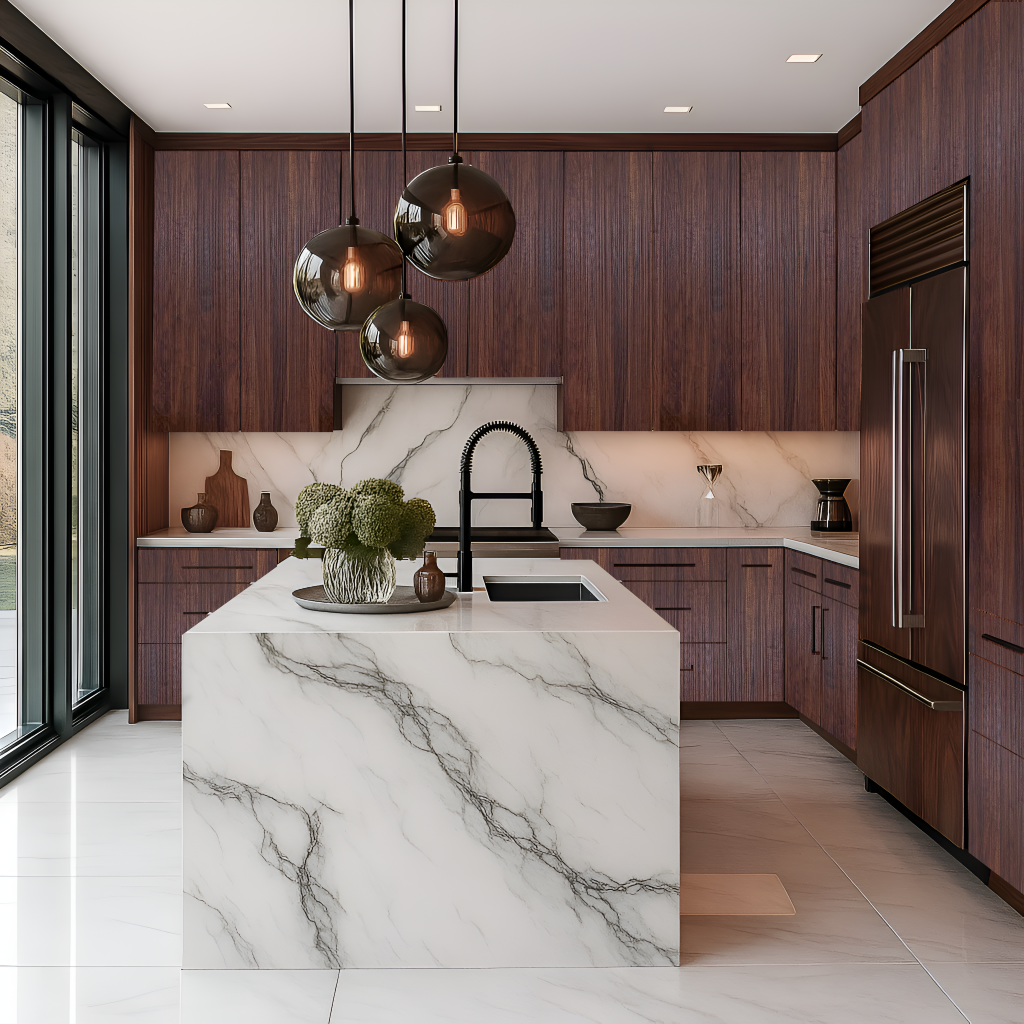 Custom Dark Walnut Kitchen Cabinets – Full Kitchen Suite | Corint CNC ...